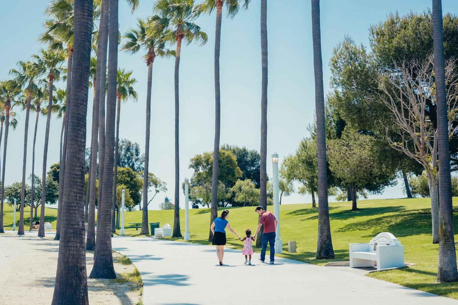 A happy family walking